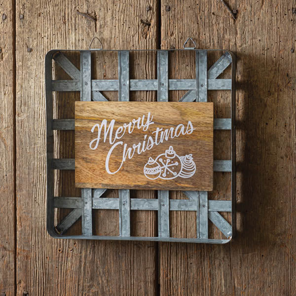 Merry Christmas Wood and Metal Tobacco Basket Wall Decor