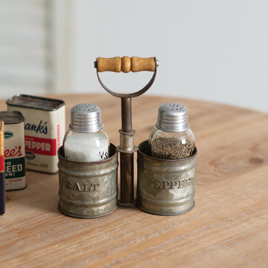 Galvanized Salt and Pepper Caddy with Ring